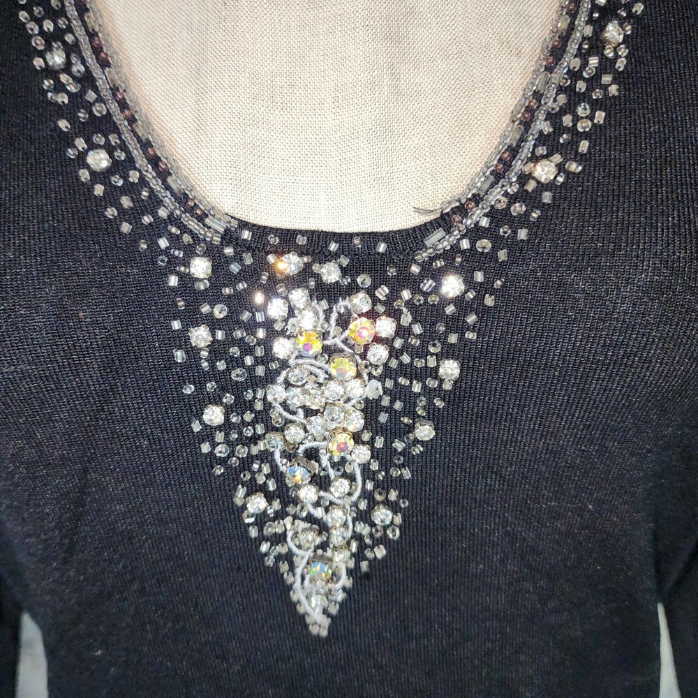 Cache Size L Black Stretch Deep V Rhinestone Acce… - image 3